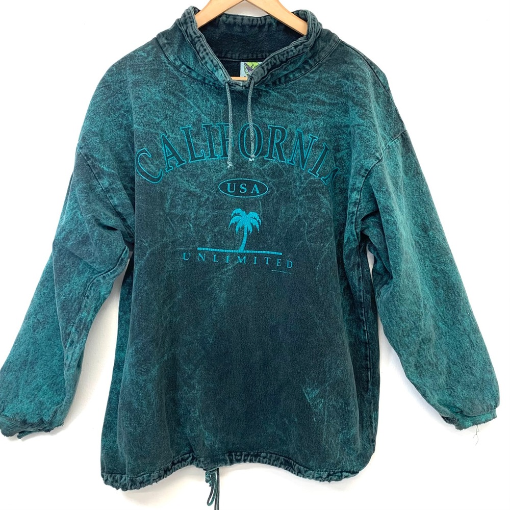 Vintage Phoenix  90s California Acid Wash Pullover Teal L/XL Distressed Cotton